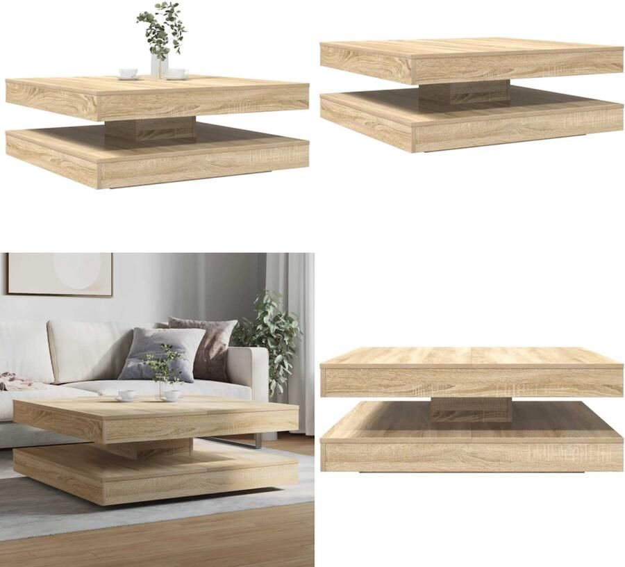 VidaXL Salontafel 360 graden draaibaar 90x90x34 5 cm sonoma eikenkleur Salontafel Salontafels Bijzettafel Banktafel