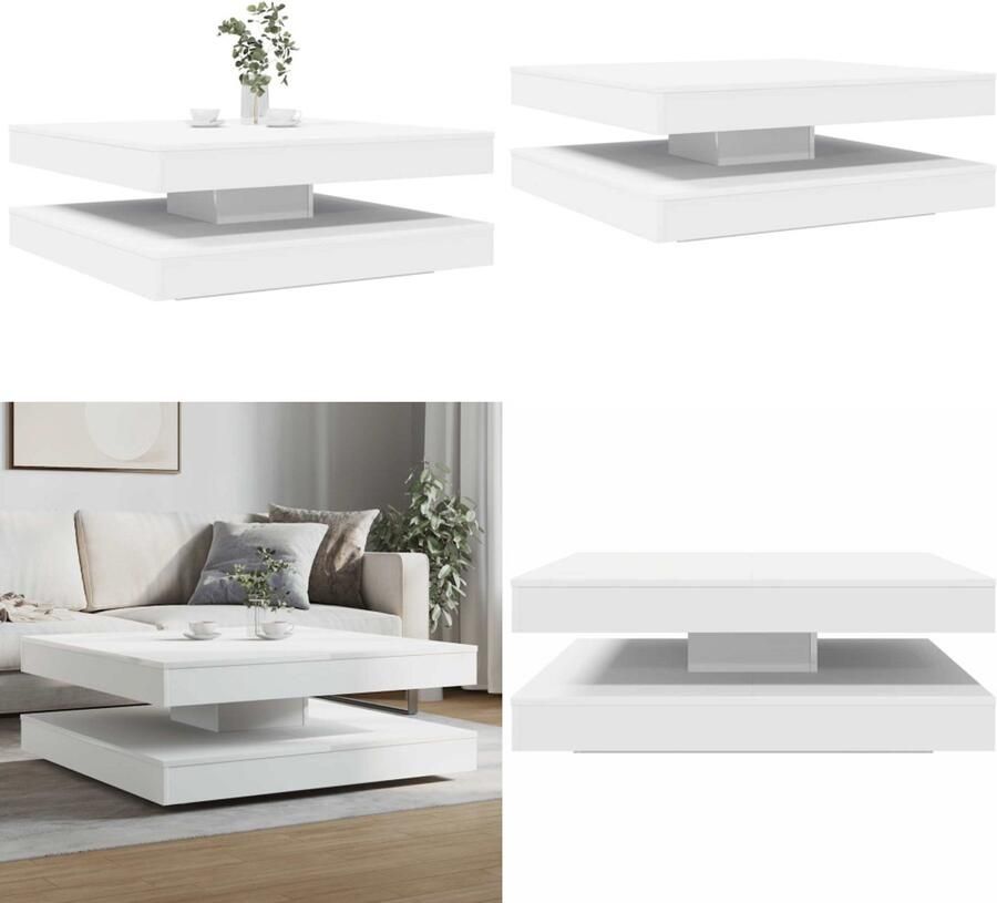 VidaXL Salontafel 360 graden draaibaar 90x90x34 5 cm wit
