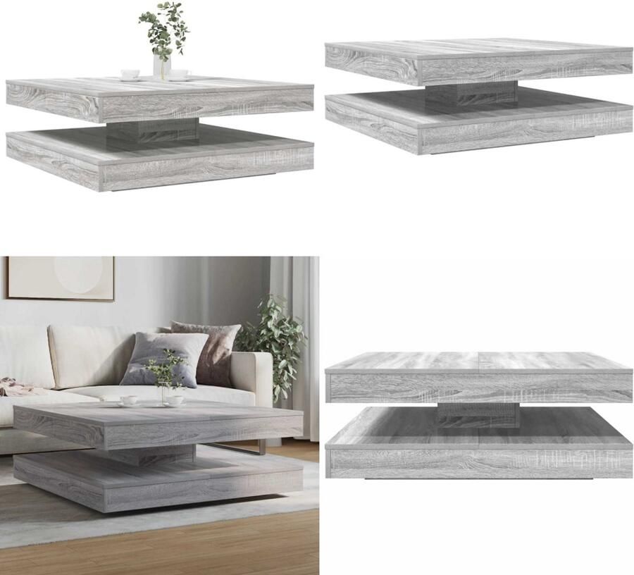 VidaXL Salontafel 360 graden draaibaar 90x90x34 5cm grijs sonoma eiken Salontafel Salontafels Bijzettafel Banktafel