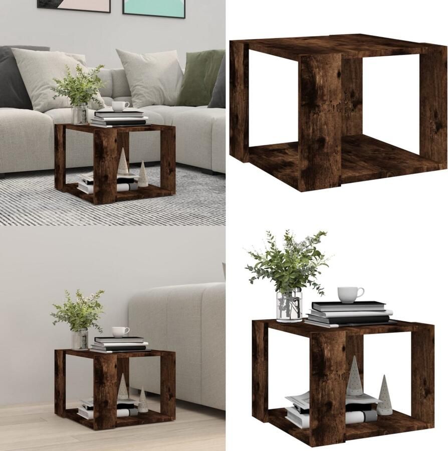VidaXL Salontafel 40x40x30 cm bewerkt hout gerookt eikenkleurig Salontafel Salontafels Tafel Bijzettafel
