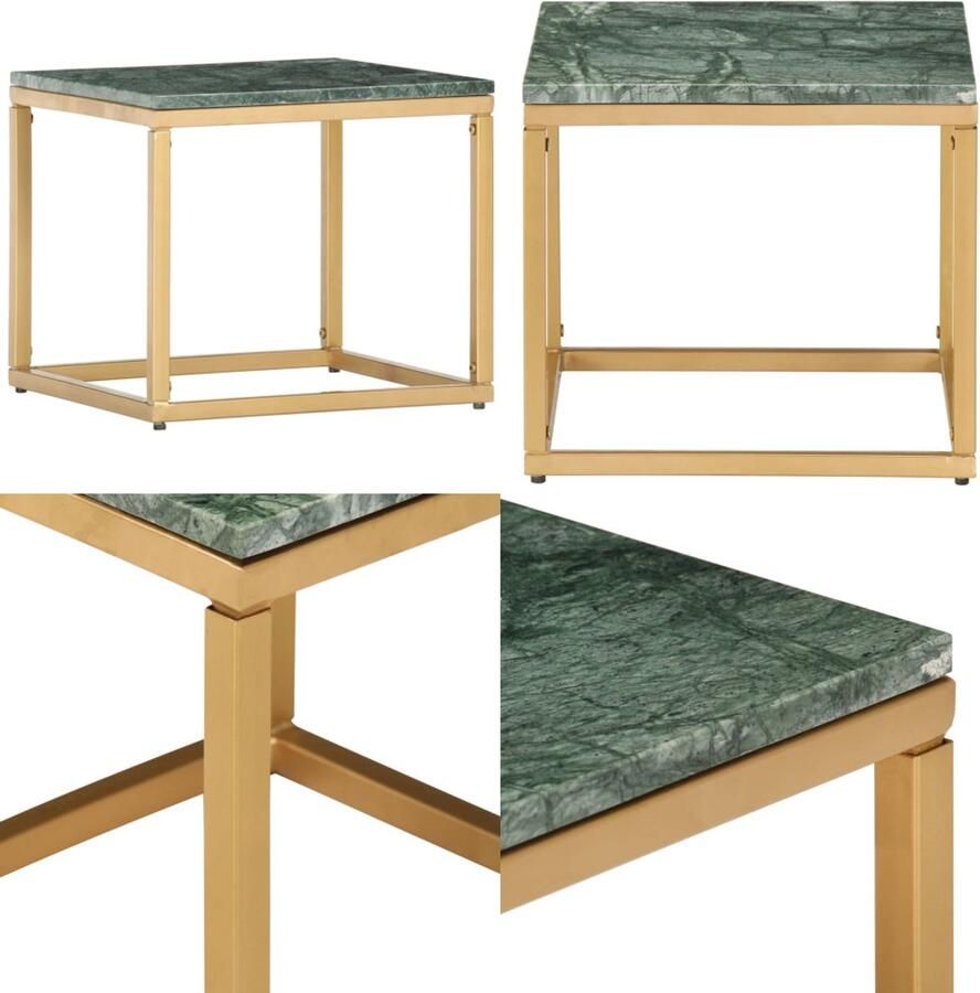 VidaXL Salontafel 40x40x35 cm echt steen met marmeren textuur groen Salontafel Salontafels Salon Tafel Salon Tafels