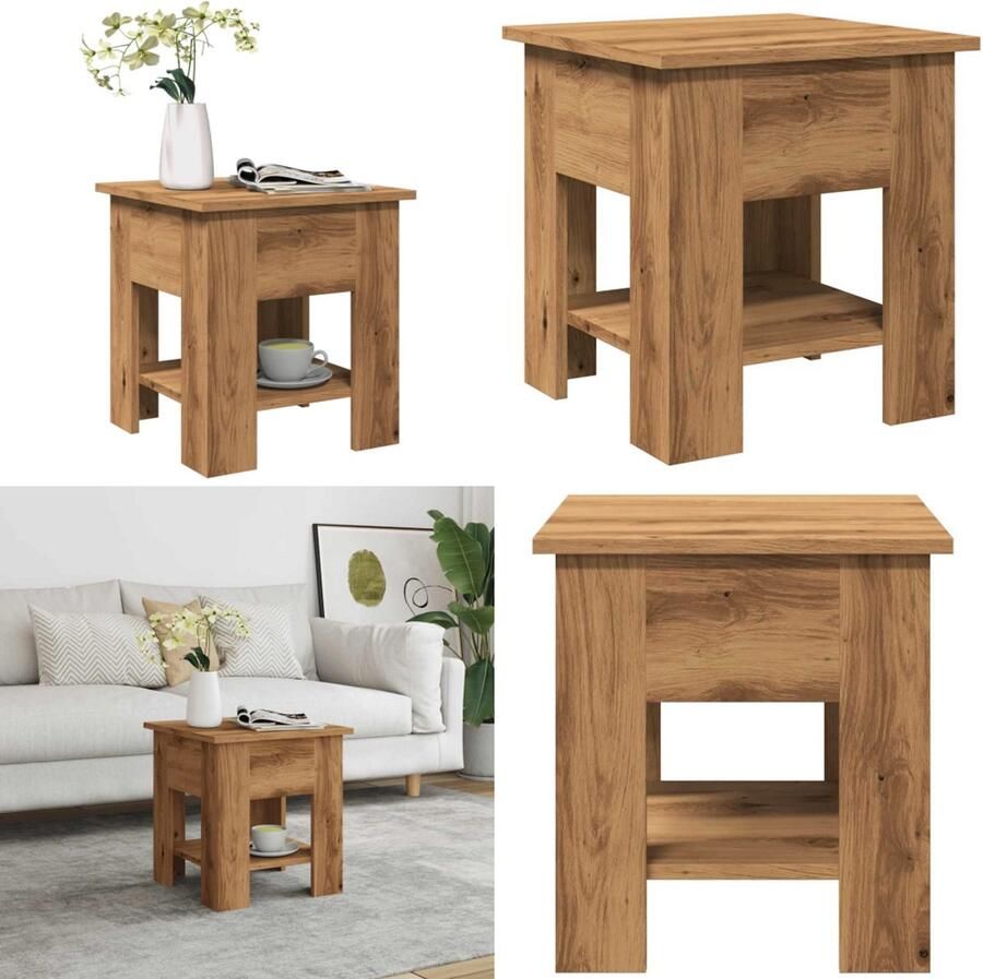 VidaXL Salontafel 40x40x42 cm bewerkt hout artisanaal eikenkleur Salontafel Salontafels Bijzettafel Banktafel
