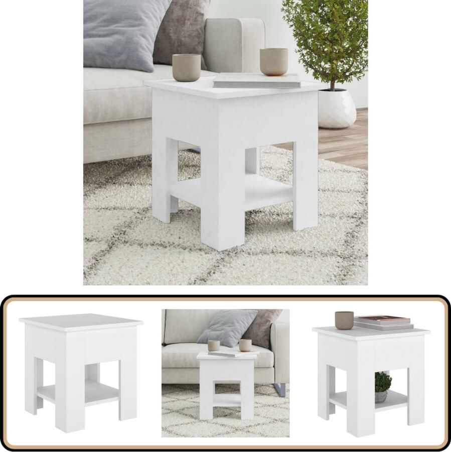 VidaXL Salontafel 40x40x42 cm Bewerkt hout Wit Salontafel Salontafeltje Bijzettafel Houten Salontafel Witte Salontafel