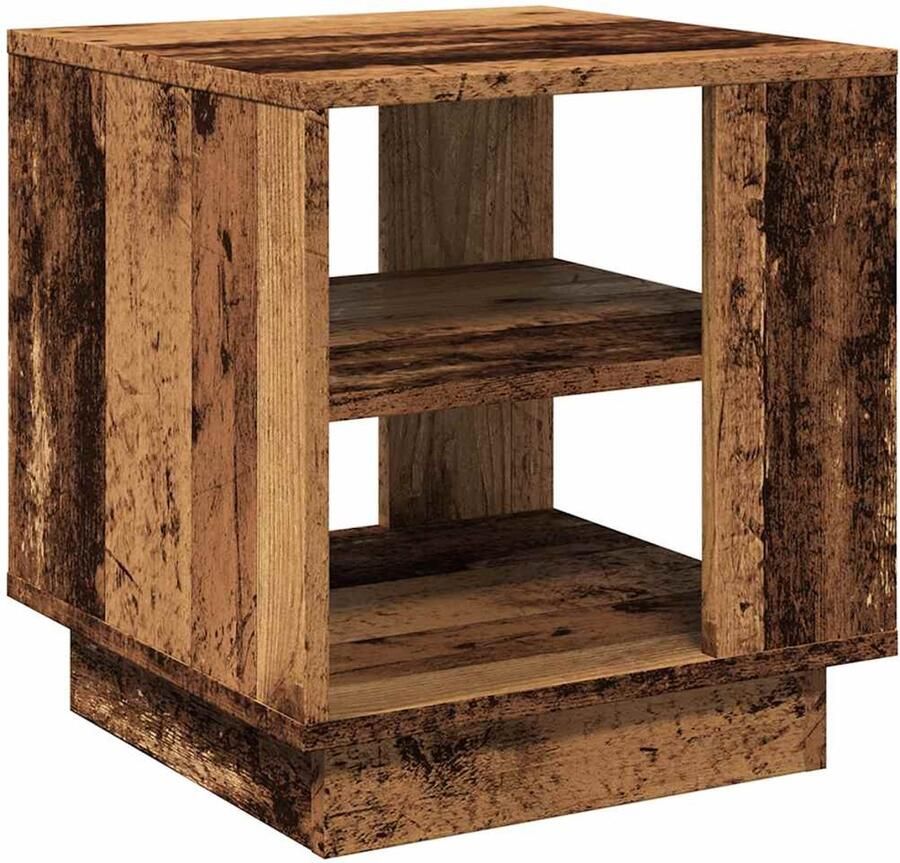 The Living Store Salontafel 40x40x43 cm bewerkt hout oud houtkleurig Salontafel Houten Salontafel Bijzettafel Coffeetable Vintage Salontafel