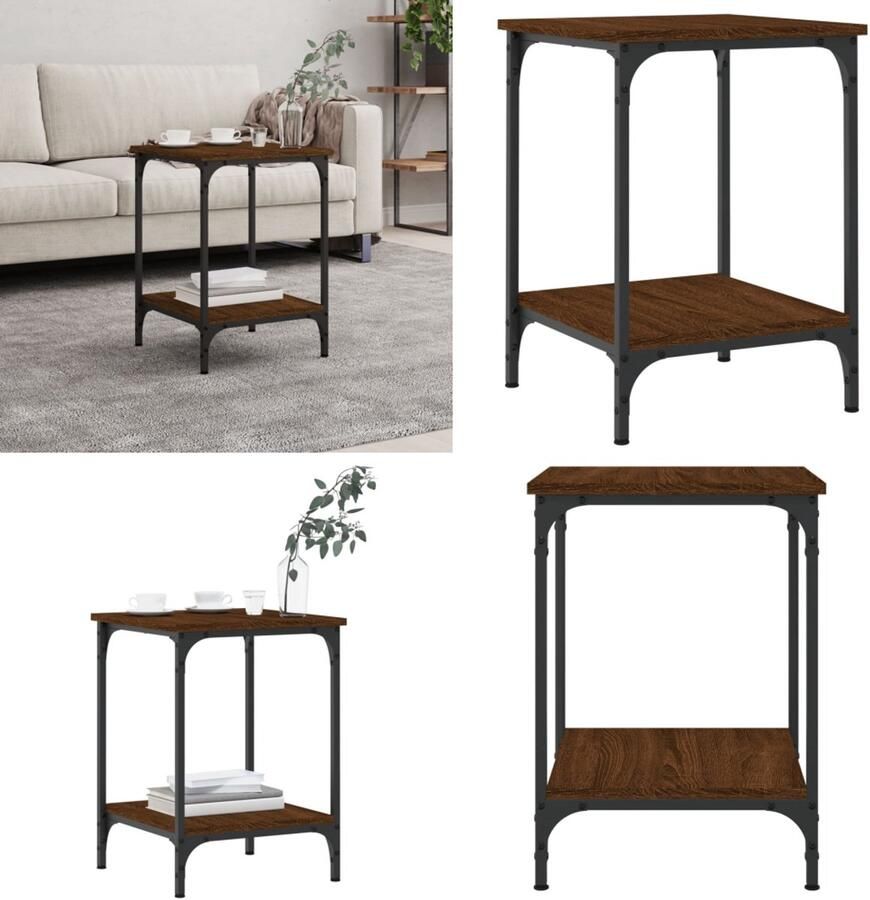 VidaXL Salontafel 40x40x55 cm bewerkt hout bruin eikenkleur Salontafel Salontafels Bijzettafel Banktafel