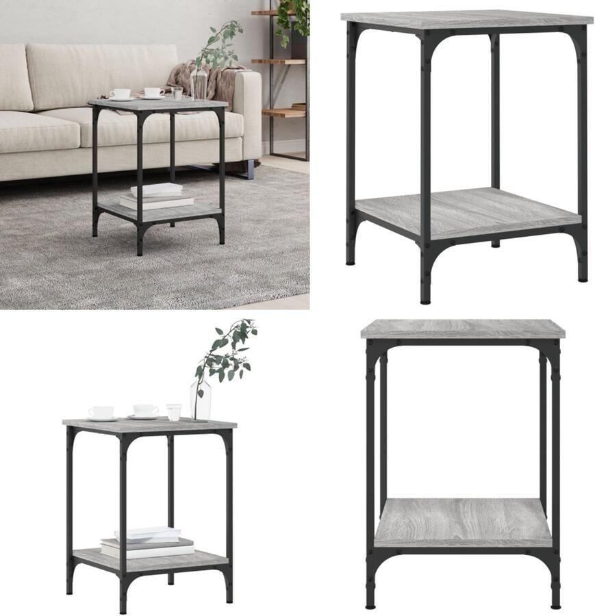 VidaXL Salontafel 40x40x55 cm bewerkt hout grijs sonoma eikenkleurig Salontafel Salontafels Bijzettafel Banktafel