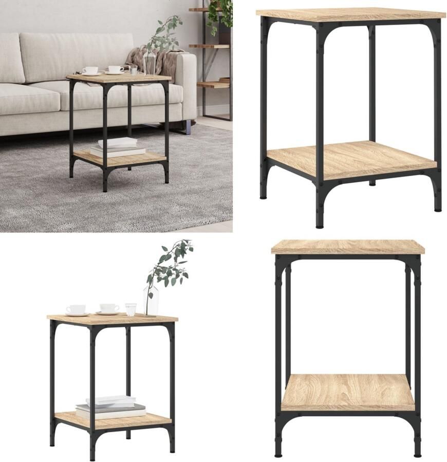 VidaXL Salontafel 40x40x55 cm bewerkt hout sonoma eikenkleurig Salontafel Salontafels Bijzettafel Banktafel