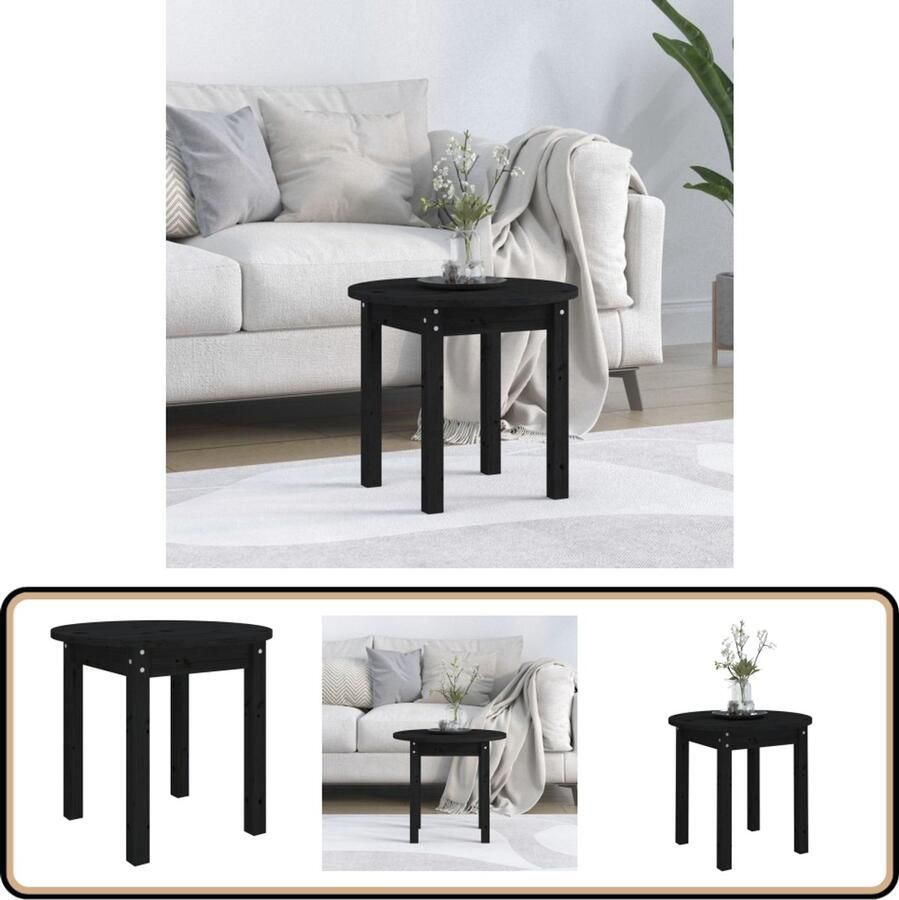 VidaXL Salontafel Ã˜ 45x40 cm massief grenenhout zwart - Foto 2