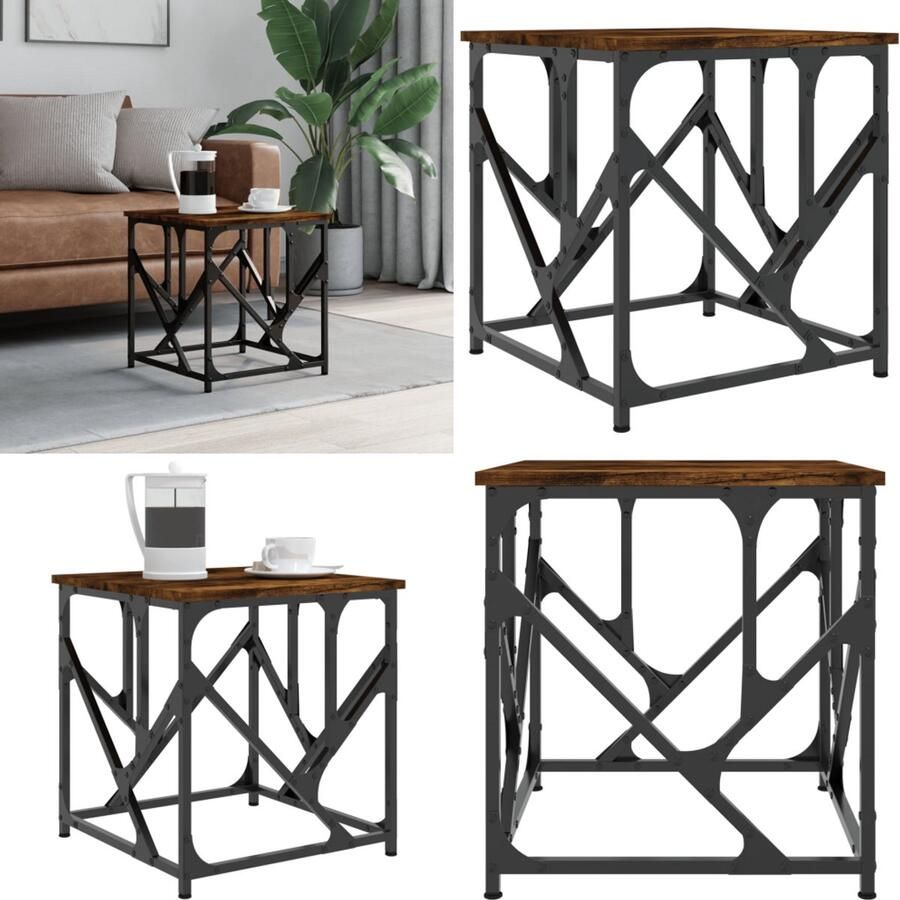 VidaXL Salontafel 45x45x47 5 cm bewerkt hout gerookt eikenkleurig Salontafel Salontafels Tafel Bijzettafel