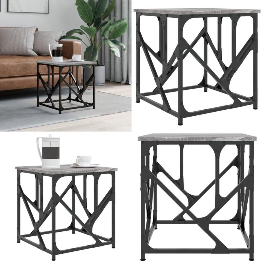 VidaXL Salontafel 45x45x47 5 cm bewerkt hout grijs sonoma Salontafel Salontafels Tafel Bijzettafel