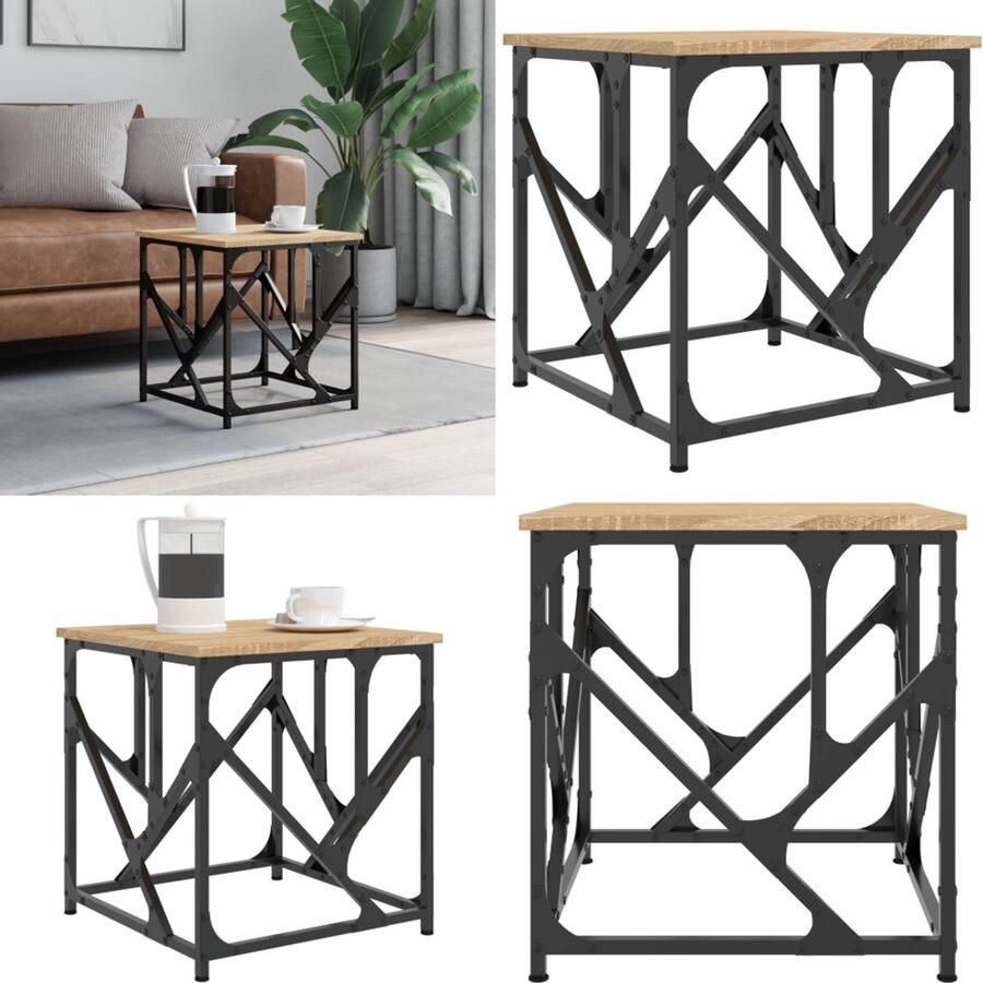 VidaXL Salontafel 45x45x47 5 cm bewerkt hout sonoma eikenkleurig Salontafel Salontafels Tafel Bijzettafel