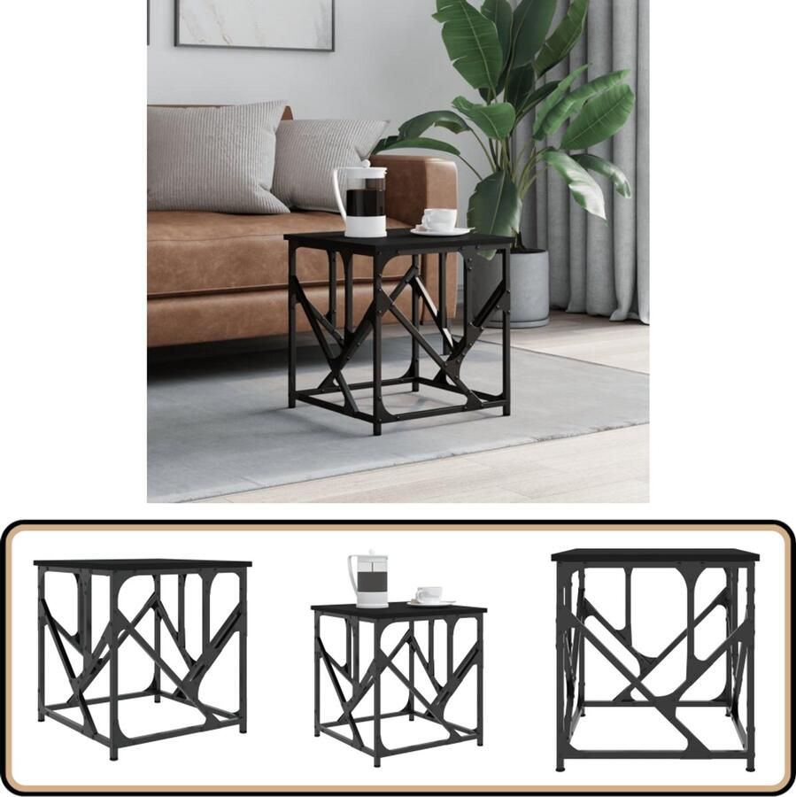VidaXL Salontafel 45x45x47 5 cm Bewerkt hout Zwart Salontafel Zwarte Salontafel Houten Salontafel Industrieel Design Bijzettafel Tv Tafeltje Koffietafel Living Accessoires Meubilair
