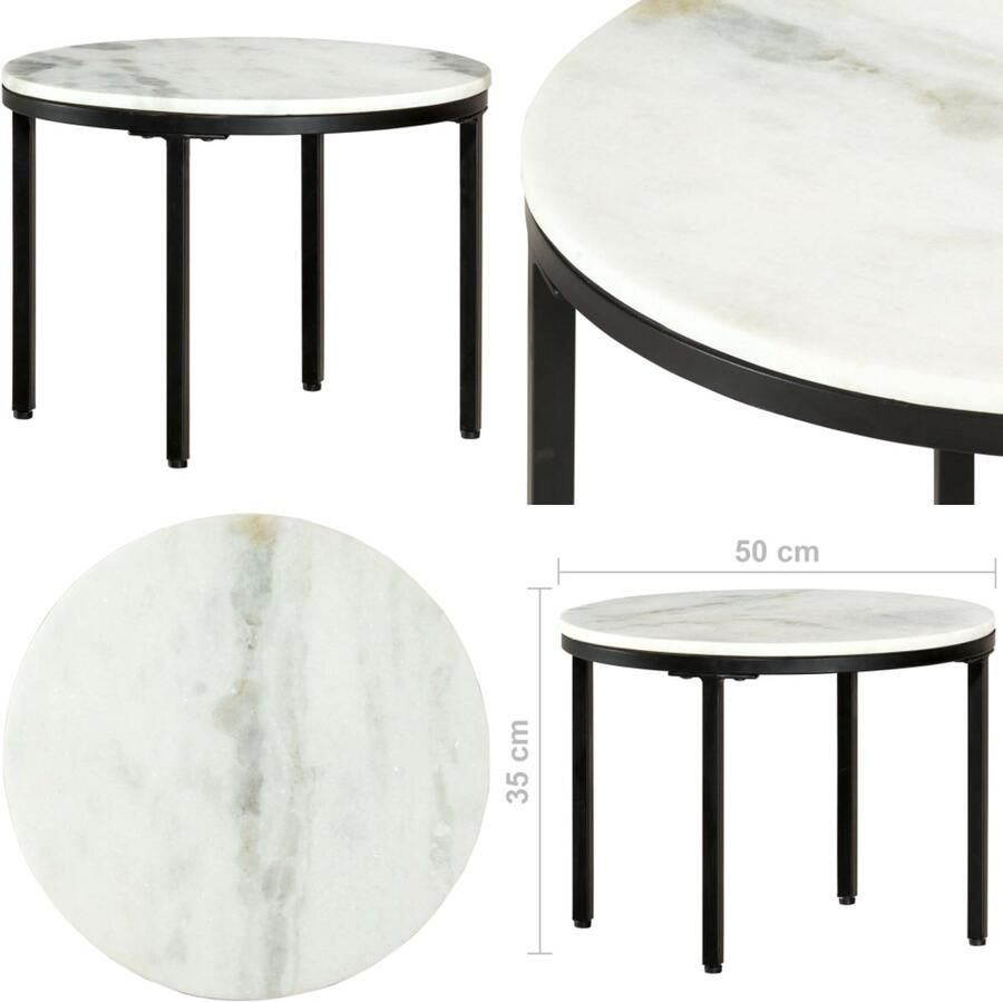 VidaXL Salontafel Ø50 cm echt massief marmer wit en zwart Salontafel Salontafels Koffie Tafel Koffie Tafels