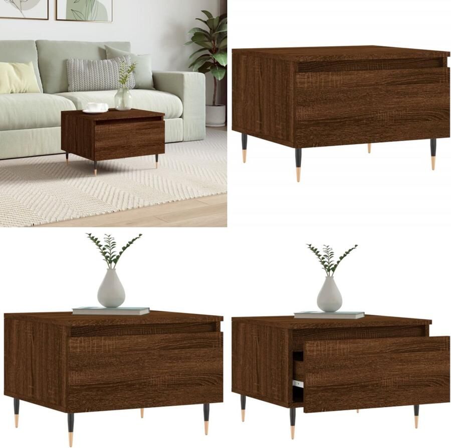 VidaXL Salontafel 50x46x35 cm bewerkt hout bruin eikenkleur Salontafel Salontafels Tafel Bijzettafel
