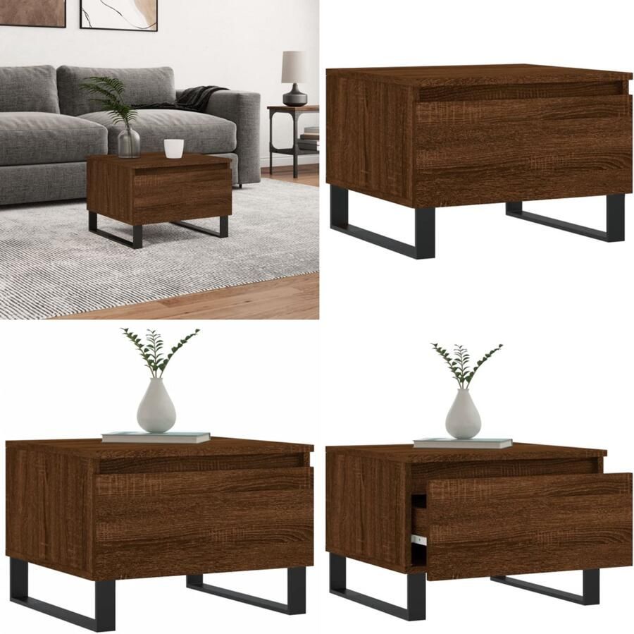 VidaXL Salontafel 50x46x35 cm bewerkt hout bruin eikenkleur Salontafel Salontafels Tafel Bijzettafel