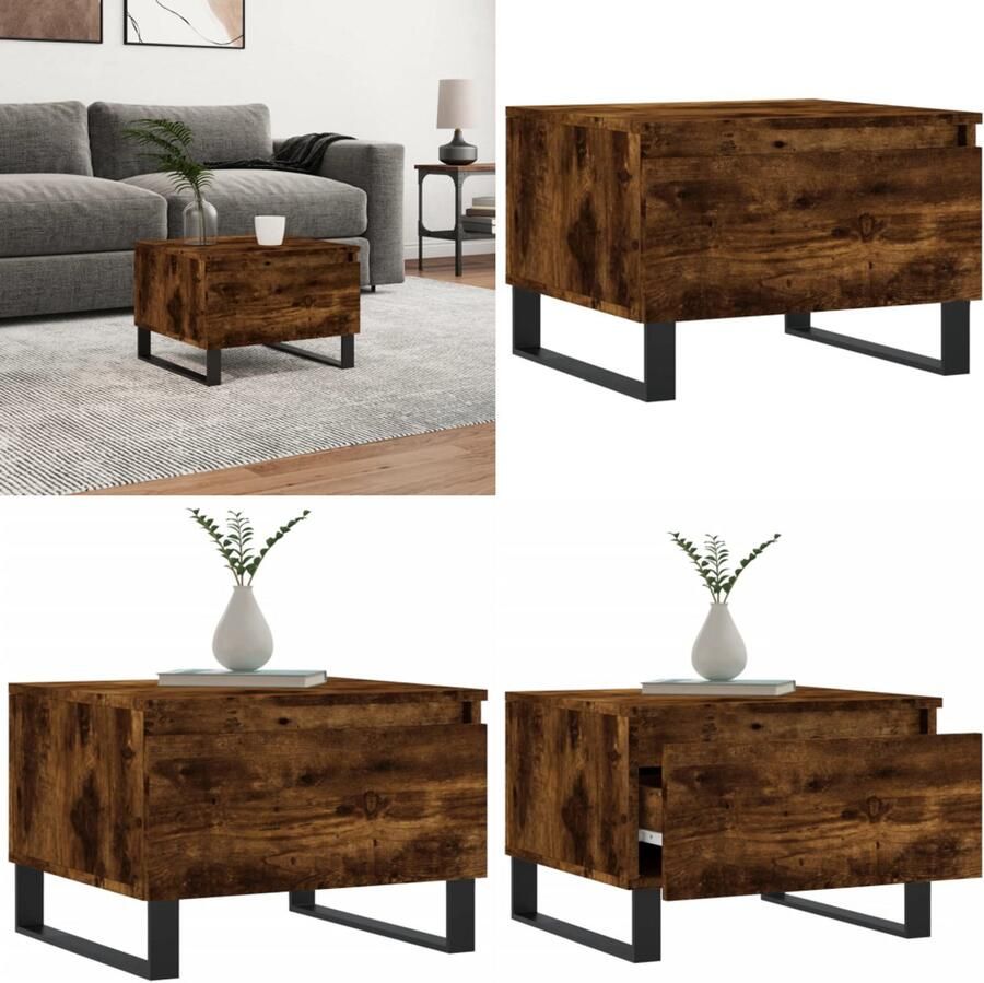VidaXL Salontafel 50x46x35 cm bewerkt hout gerookt eikenkleurig Salontafel Salontafels Tafel Bijzettafel