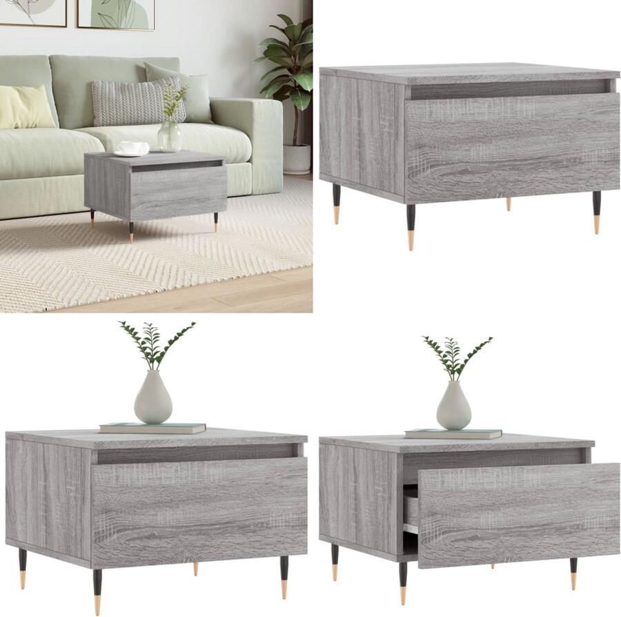 VidaXL Salontafel 50x46x35 cm bewerkt hout grijs sonoma eikenkleurig Salontafel Salontafels Tafel Bijzettafel