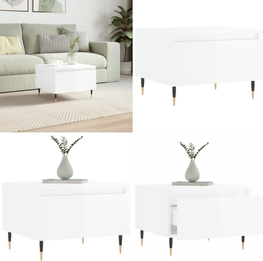 VidaXL Salontafel 50x46x35 cm bewerkt hout hoogglans wit Salontafel Salontafels Tafel Bijzettafel