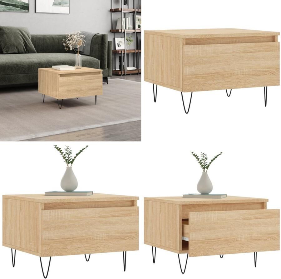 VidaXL Salontafel 50x46x35 cm bewerkt hout sonoma eikenkleurig Salontafel Salontafels Tafel Bijzettafel