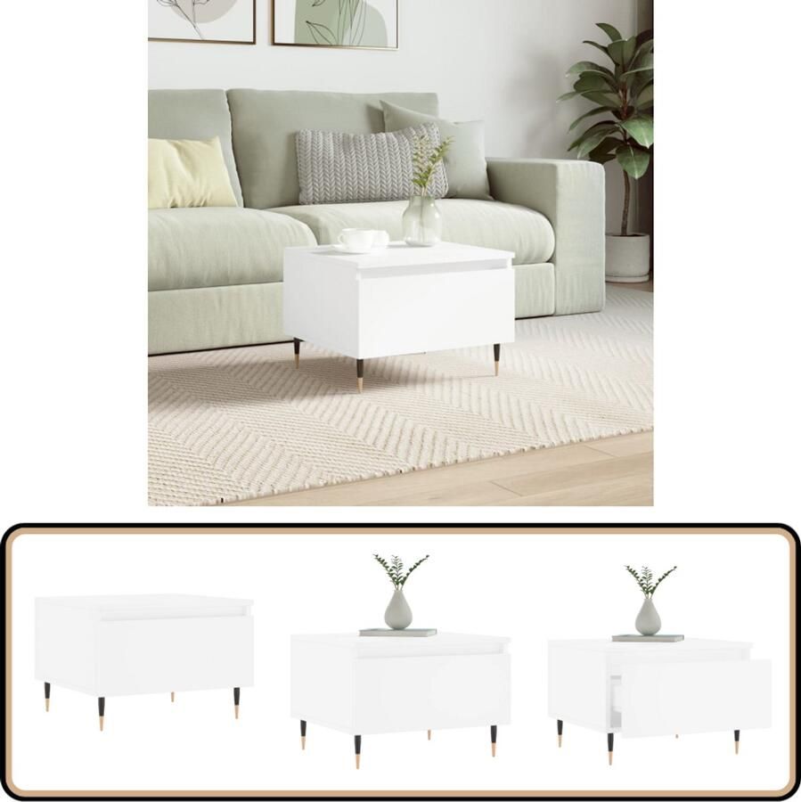 VidaXL Salontafel 50x46x35 cm Bewerkt hout Wit Salontafel Bijzettafel Houten Salontafel Wit Meubilair Modern Tafellamp