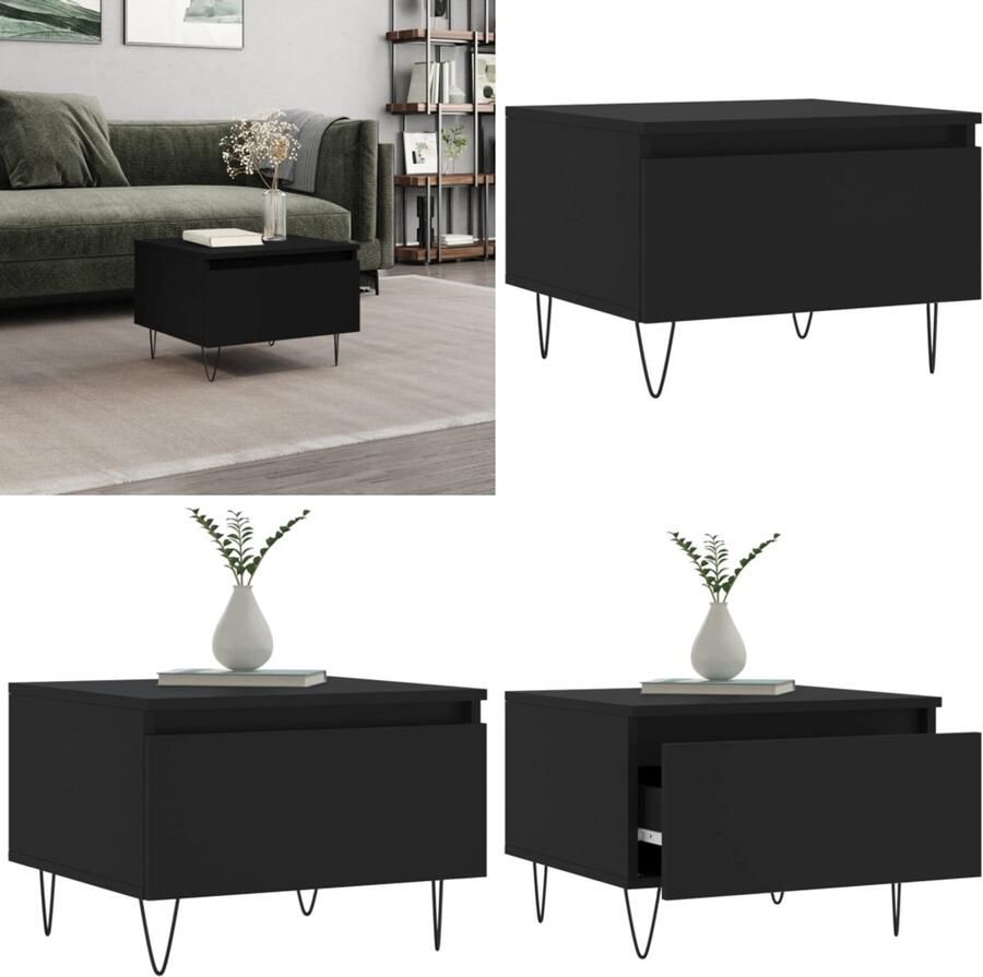 VidaXL Salontafel 50x46x35 cm bewerkt hout zwart Salontafel Salontafels Tafel Bijzettafel