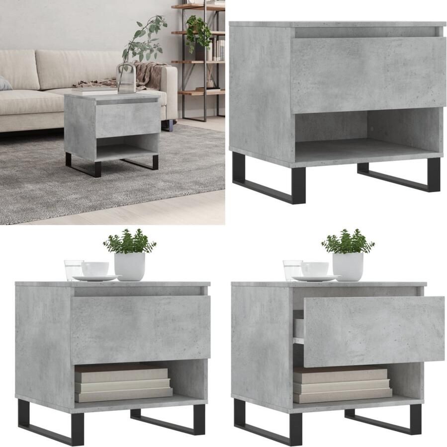 VidaXL Salontafel 50x46x50 cm bewerkt hout betongrijs Salontafel Salontafels Tafel Bijzettafel