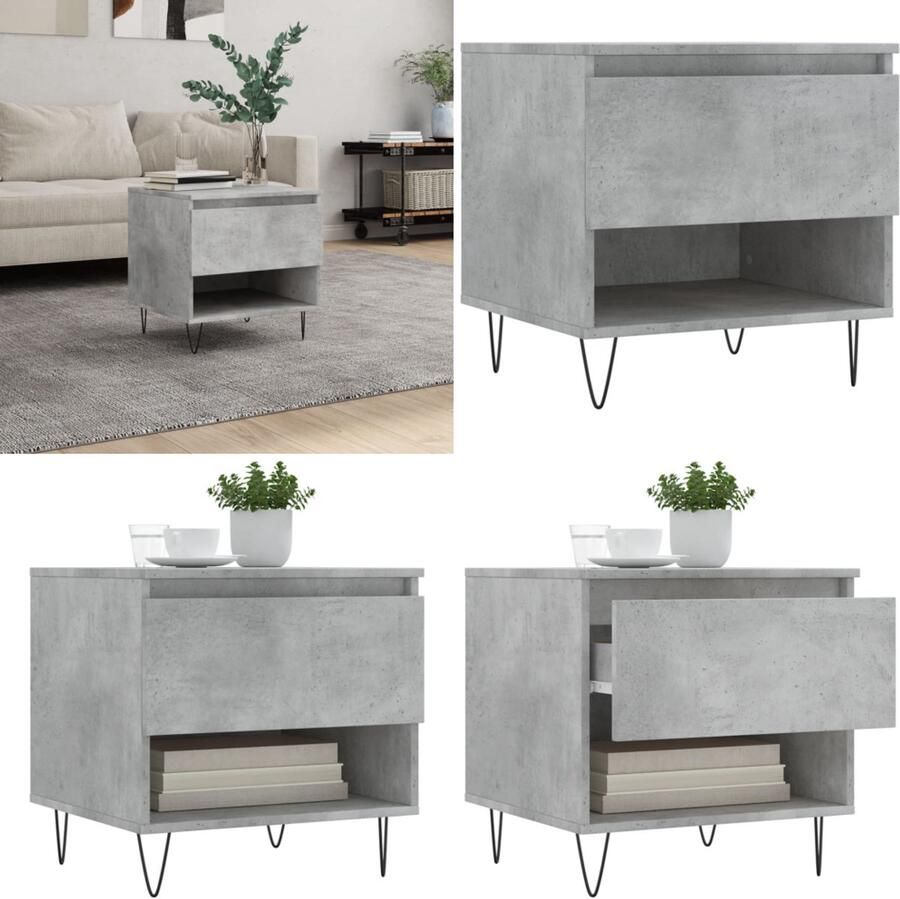 VidaXL Salontafel 50x46x50 cm bewerkt hout betongrijs Salontafel Salontafels Tafel Bijzettafel