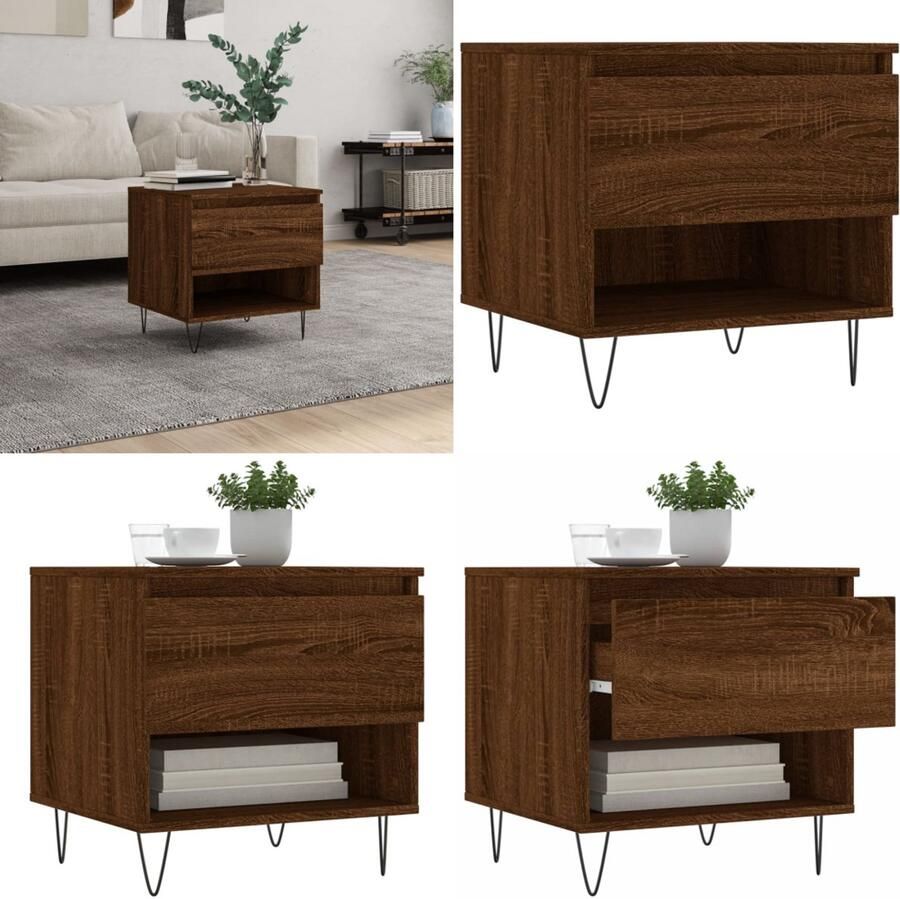 VidaXL Salontafel 50x46x50 cm bewerkt hout bruin eikenkleur Salontafel Salontafels Tafel Bijzettafel