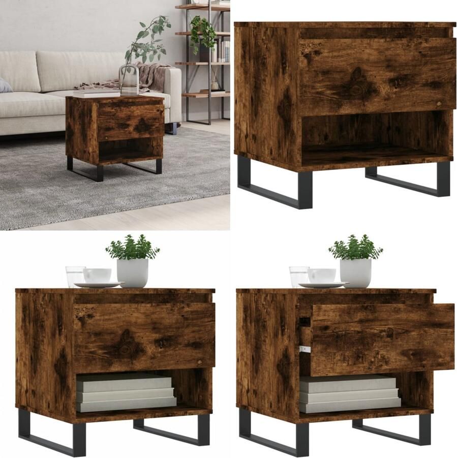 VidaXL Salontafel 50x46x50 cm bewerkt hout gerookt eikenkleurig Salontafel Salontafels Tafel Bijzettafel