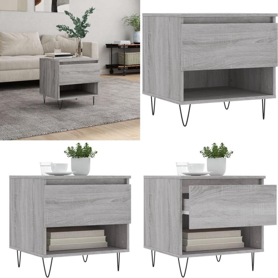 VidaXL Salontafel 50x46x50 cm bewerkt hout grijs sonoma eikenkleurig Salontafel Salontafels Tafel Bijzettafel