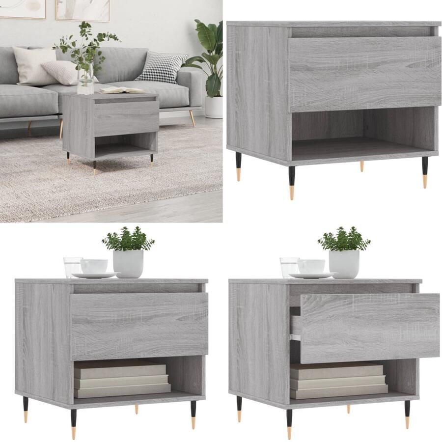 VidaXL Salontafel 50x46x50 cm bewerkt hout grijs sonoma eikenkleurig Salontafel Salontafels Tafel Bijzettafel