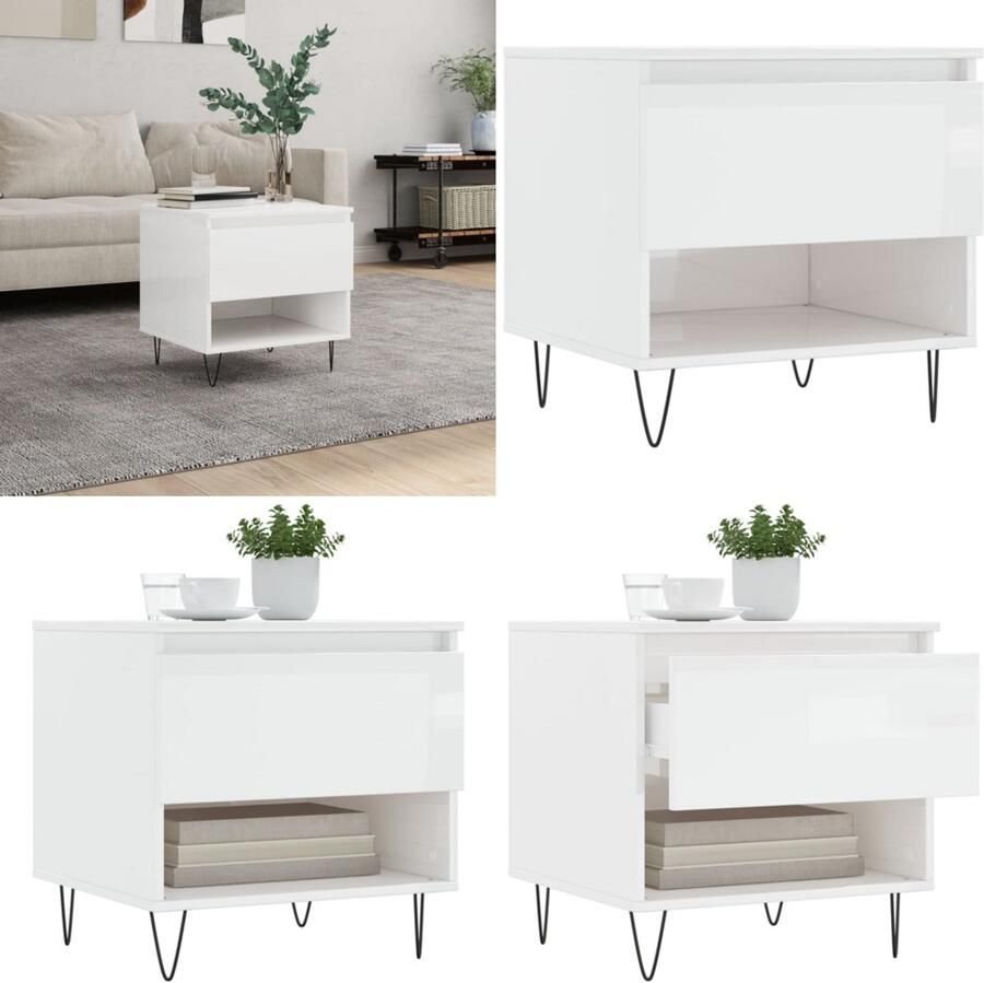 VidaXL Salontafel 50x46x50 cm bewerkt hout hoogglans wit Salontafel Salontafels Tafel Bijzettafel