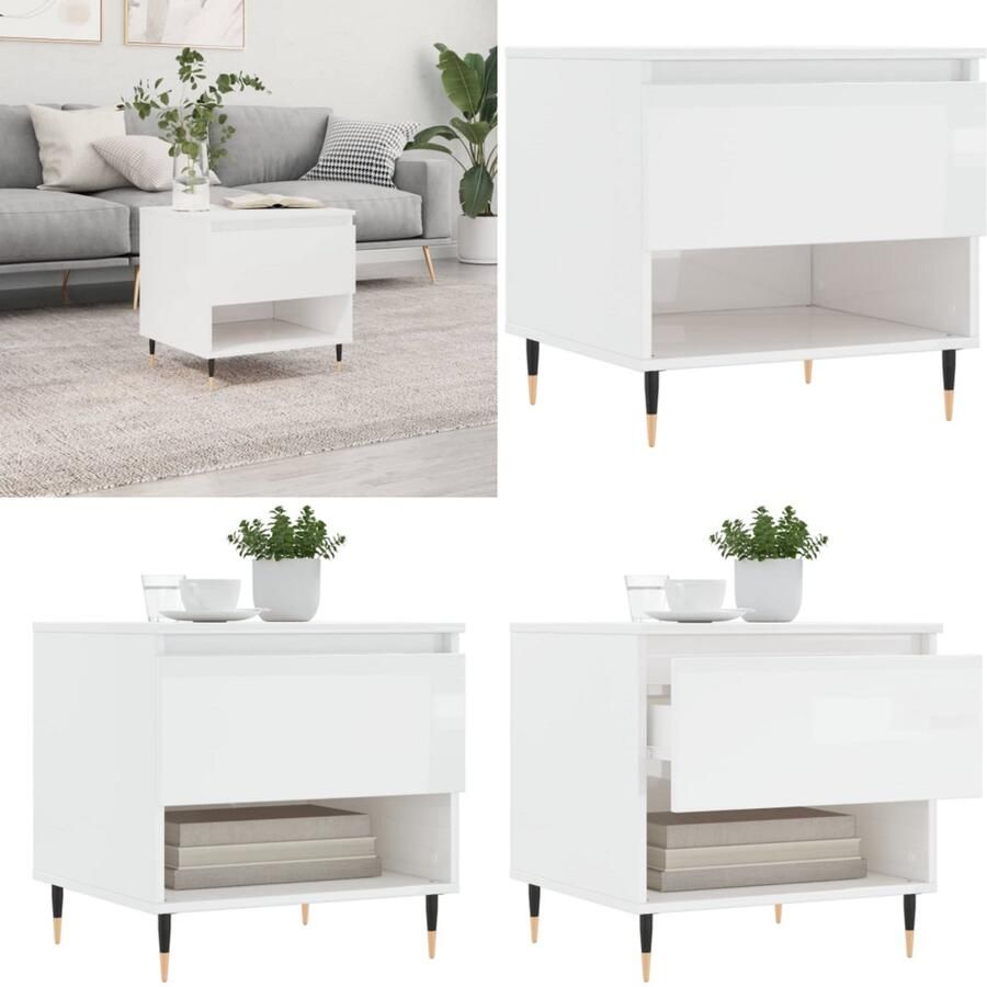VidaXL Salontafel 50x46x50 cm bewerkt hout hoogglans wit Salontafel Salontafels Tafel Bijzettafel