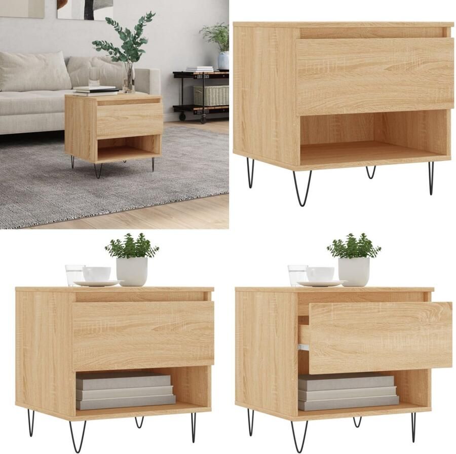 VidaXL Salontafel 50x46x50 cm bewerkt hout sonoma eikenkleurig Salontafel Salontafels Tafel Bijzettafel