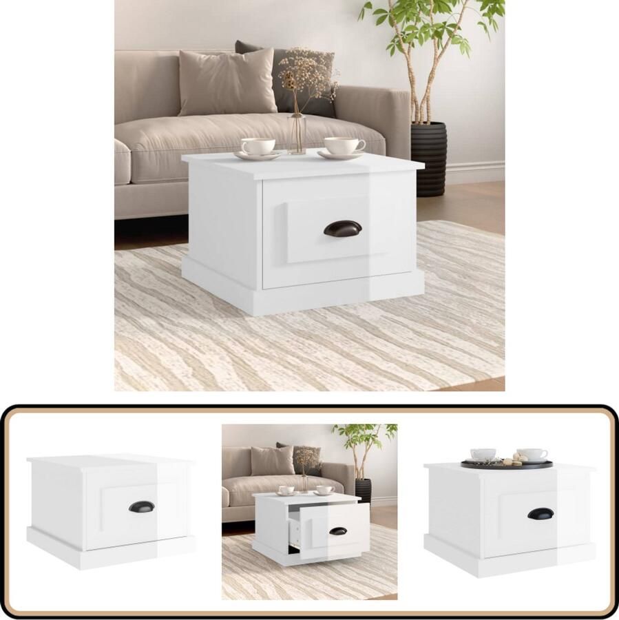 VidaXL Bijzettafel Salontafel 50x50x35 cm bewerkt hout hoogglans wit Houten Salontafel Witte Salontafel Moderne Salontafel - Foto 2