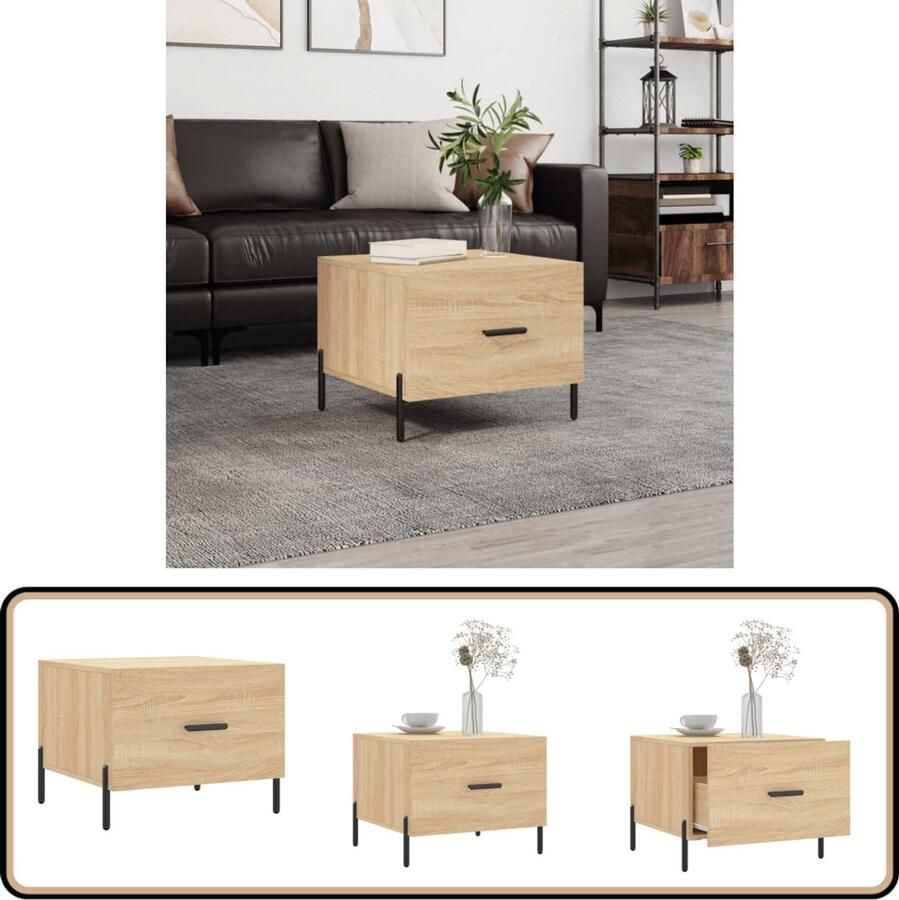 VidaXL Salontafel 50x50x35 cm Hout Sonoma Eiken Salontafel Bijzettafel Houten Salontafel Met Lade Sonoma Eiken