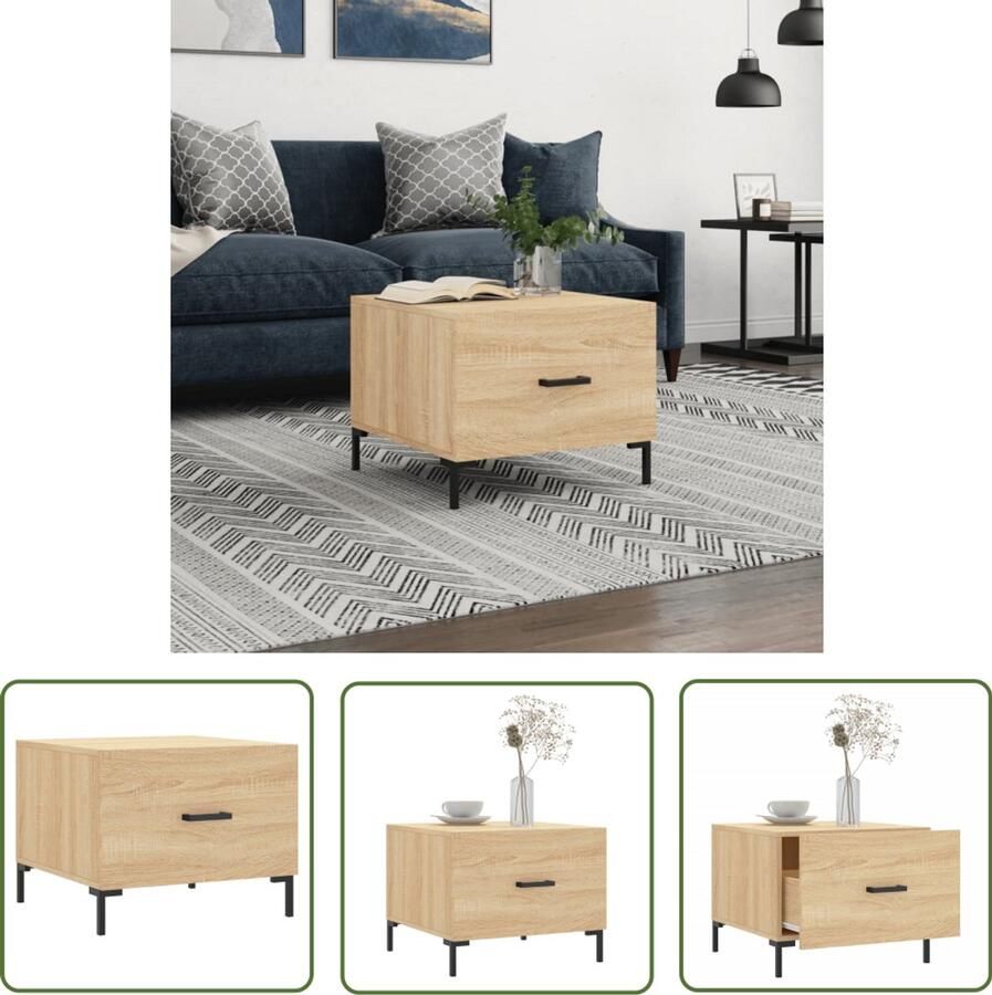 VidaXL Salontafel 50x50x35 cm Sonoma eiken Hout Salontafel Houten Salontafel Eiken Salontafel Bruine Salontafel Bijzettafel Lage Tafel Tv Tafeltje Living Meubilair Design Salontafel