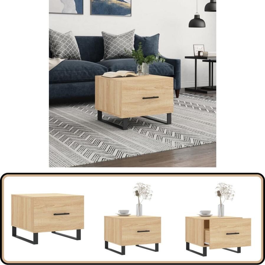 VidaXL Salontafel 50x50x35 cm Sonoma eiken Hout Salontafel Trendy Salontafel Houten Salontafel Met Lade Bruine Salontafel