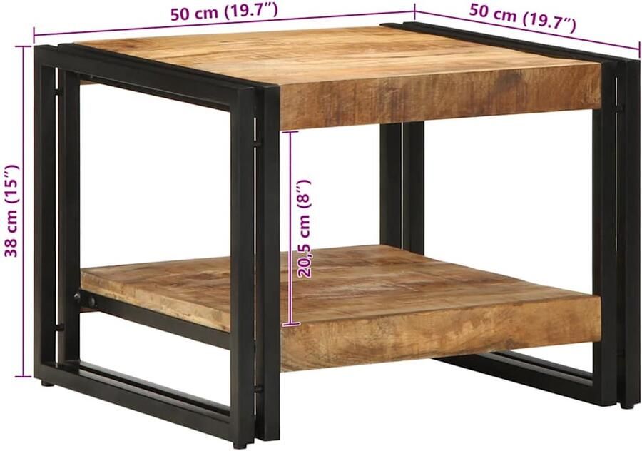 VidaXL Salontafel 50x50x38 cm massief ruw hout mango - Foto 3