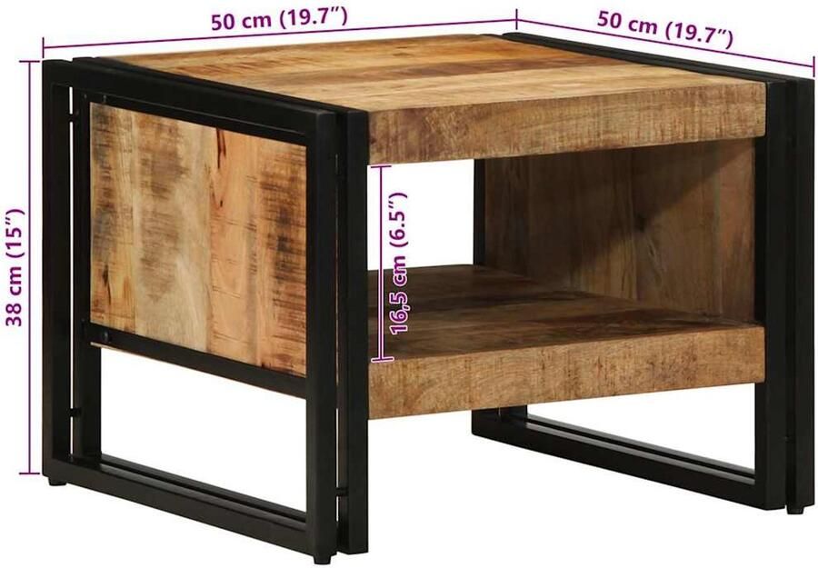 VidaXL Salontafel 50x50x38 cm massief ruw hout mango - Foto 2