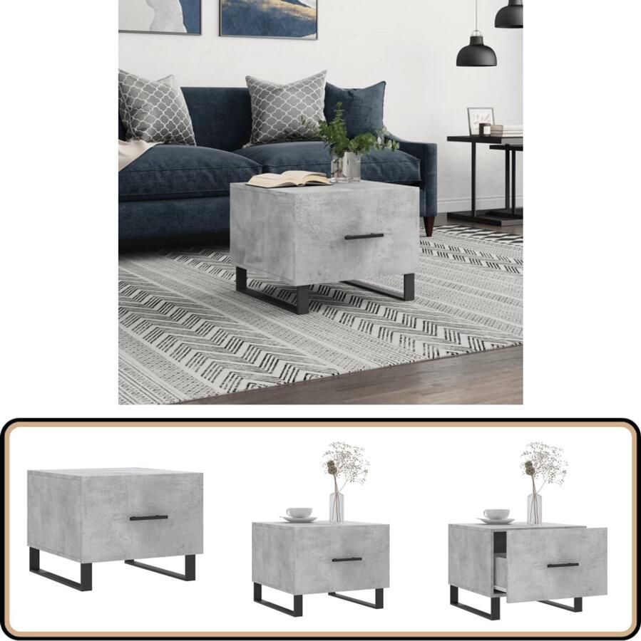 VidaXL Salontafel 50x50x40 cm Betonlook Hout Metaal Salontafel Bijzettafel Houten Salontafel Beton Grijze Salontafel Moderne Salontafel