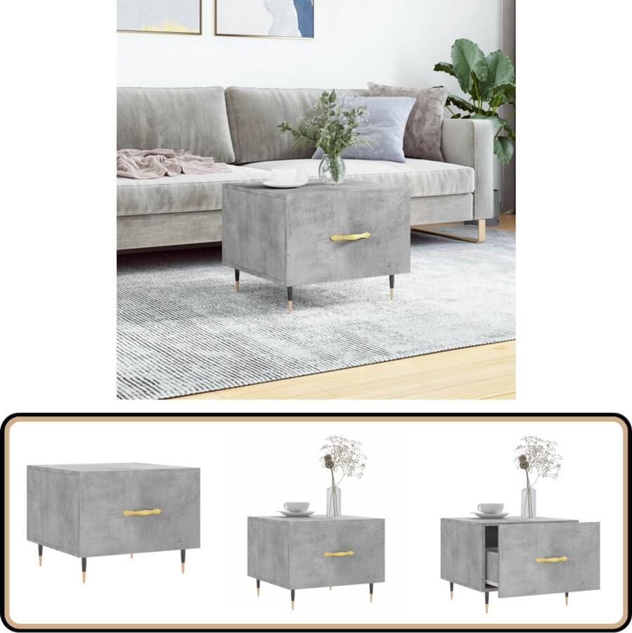 VidaXL Salontafel 50x50x40 cm Bewerkt Hout Betongrijs Salontafel Bijzettafel Houten Salontafel Beton Grijze Salontafel Moderne Salontafel