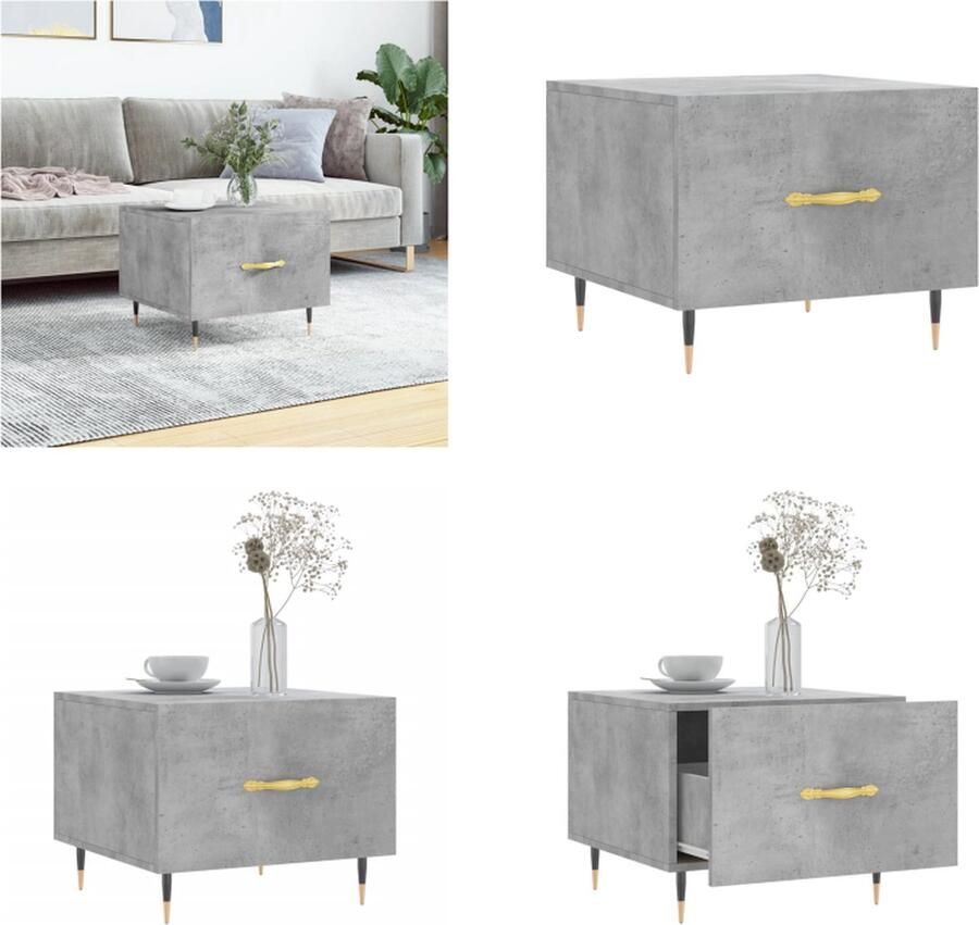 The Living Store Salontafel Betongrijs Hout IJzer 50 x 50 x 40 cm Met lade Salontafel Beton Grijs Houten Salontafel Bijzettafel Koffietafel - Foto 2