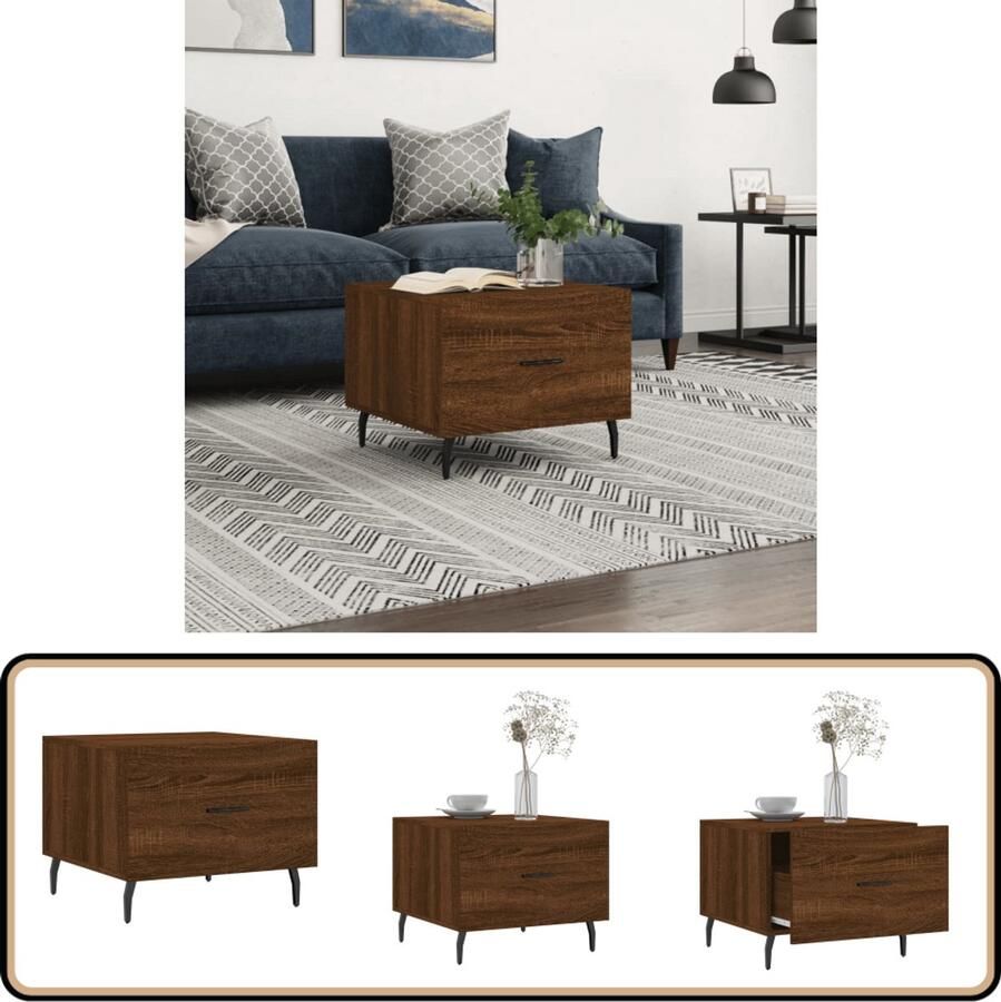 VidaXL Salontafel 50x50x40 cm Bruin Eikenkleur Salontafel Bijzettafel Houten Salontafel Bruine Eiken Salontafel Met Lade Vintage Salontafel Industrieel Salontafel
