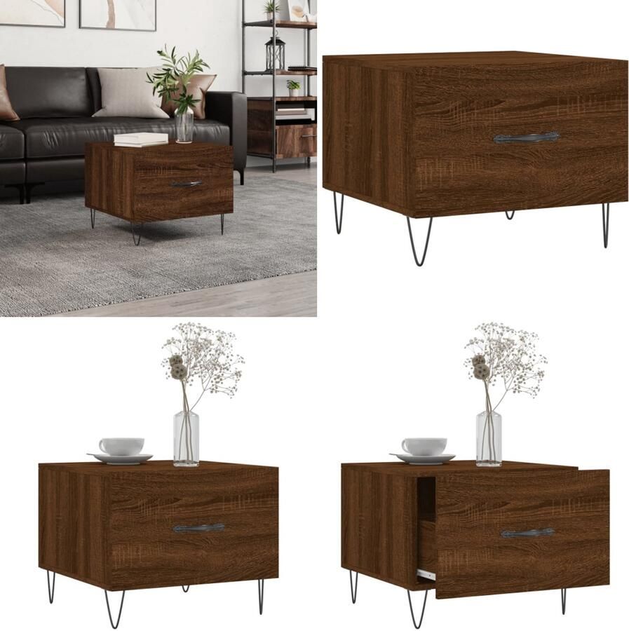 VidaXL Salontafel 50x50x40 cm bewerkt hout bruin eikenkleur Salontafel Bijzettafel Houten Salontafel Bruin Salontafel Met Lade Eiken Meubilair Salontafel Salontafels Bijzettafel Banktafel - Foto 2