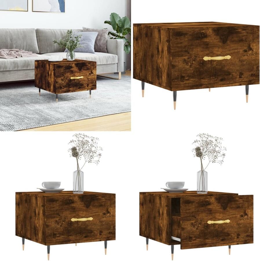 VidaXL -Salontafel-50x50x40-cm-bewerkt-hout-gerookt-eikenkleurig Salontafel Salontafels Bijzettafel Banktafel - Foto 2