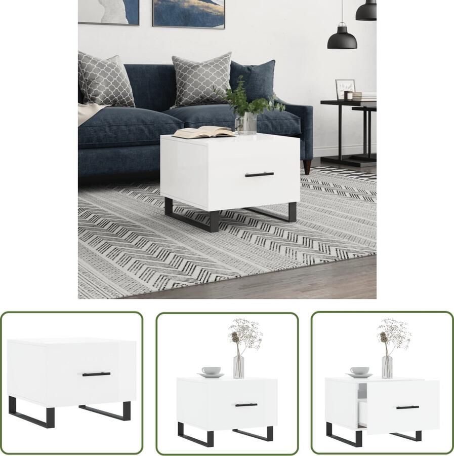 The Living Store Salontafel Hoogglans Wit 50 x 50 x 40 cm Bewerkt Hout en IJzer Salontafel Houten Salontafel Witte Salontafel Modern Salontafel Lage Tafel