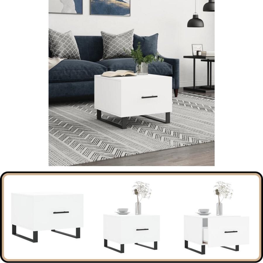 VidaXL Salontafel 50x50x40 cm Bewerkt hout Wit Salontafel Bijzettafel Koffietafel Houten Salontafel Witte Salontafel