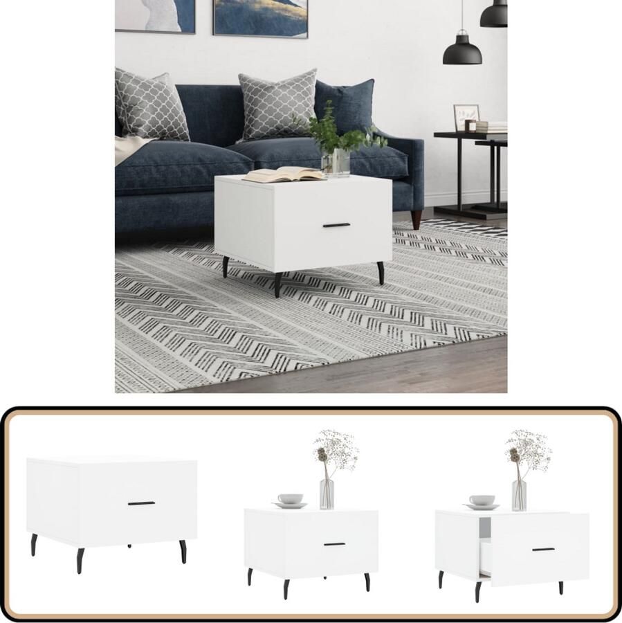 VidaXL Salontafel 50x50x40 cm Bewerkt hout Wit Salontafel Salontafels Bijzettafel Banktafel