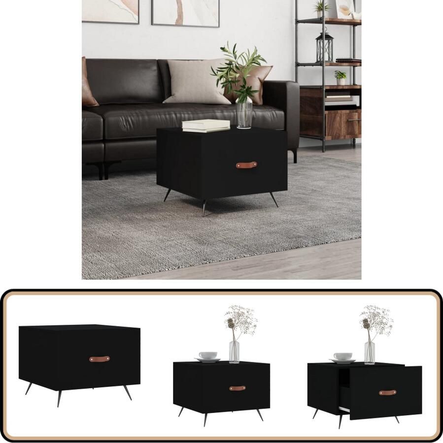 VidaXL Salontafel 50x50x40 cm Bewerkt hout Zwart Salontafel Bijzettafel Trendige Salontafel Houten Salontafel Zwarte Salontafel Zwart Salontafel Modern Kleine Salontafel